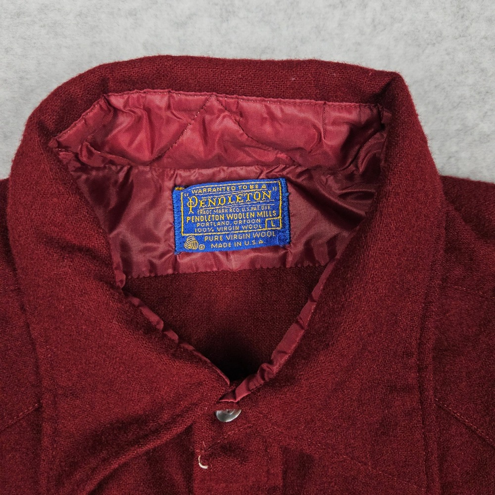 Vintage Pendleton (Men's Large) Burgundy Wool Western Yoke Button Shirt USA Made - Picture 3 of 8